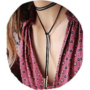 Kales-Gothique Long Collier En Daim Noir Lariat Lasso Velours Wrap Collier Noir Collier En Cuir Empilable Bijoux Pour Femmes Et Filles (Gold Bar) - Neuf