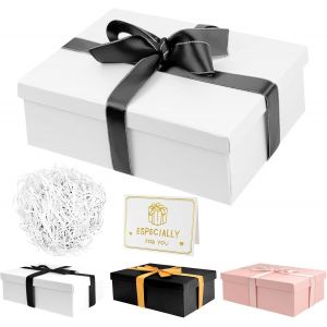 Boite Cadeau pour Anniversaire, Coffret Cadeau Mariage avec Couvercles et ruban, Bo&icirc;te Cadeau Vide Pliable Pour Anniversaire No&euml;l Thanksgiving 25 x 18 x 8.5 CM (Blanc) - Neuf