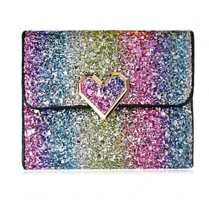 Multicolore Paillettes en M&eacute;tal Mini porte-monnaie Pour Femmes en PU Cuir Portefeuille Avec Bouton C?ur Hasp de l'Argent Et de la Carte, Sac de Grande - Neuf