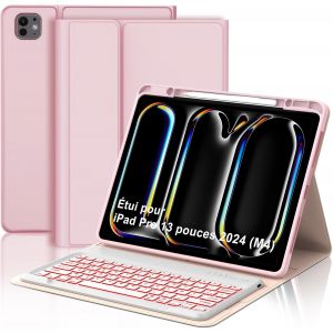 Clavier Pour Ipad Pro 13 Pouces M4 2024 Avec R&eacute;tro&eacute;clair&eacute;, &Eacute;tui Clavier Pour Ipad Pro 13"" Keyboard Magn&eacute;tique D&eacute;tachable Bluetooth Fran&ccedil;ais Azerty Layout, Rose Clair - Neuf