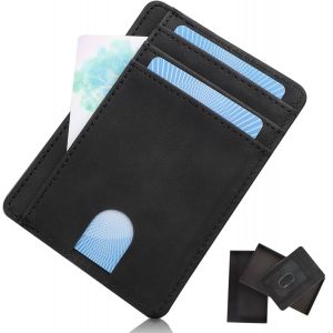 TRAHOO-Porte-Monnaie tr&egrave;s Plat Portefeuille en Cuir Homme avec Protection RFID et Pochette d'acc&egrave;s Rapide - Noir Porte Cartes Ultra Fin Minimaliste Fin Porte Carte de Cr&eacute;dit pour Les Femmes Hommes - Neuf