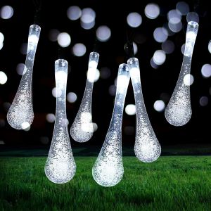 KAL-Guirlande Lumineuses Solaire Extérieur, Lumineuse Solaire 7M 50 Led Goutte D'Eau, 8 Modes Étanche Guirlande Guinguette Solaire Extérieur Pour Jardin Fête Noêl Décoration(Blanc) - Neuf