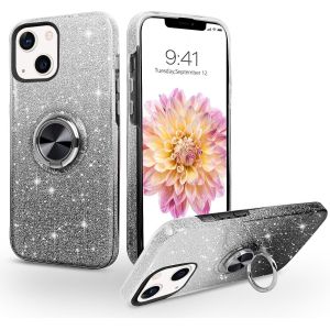 Kalanka-Coque Iphone 13 Avec Anneau Rotatif 360° Support De Voiture Magnétiqu, Paillettes Scintillantes Brillantes Etui Protection À Anti-Rayure Antichoc Housse Pour Iphone 13 6.1'', Dégradé Noir - Neuf