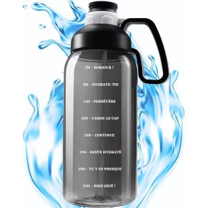 Eryi-Gourde Eau Tritan Motivation Graduée 2l Pour 1 Journee En Français - Sans Bpa - Gourde Sport 2l Paille - Pour Camping Et Randonnée - Bouteille 2l - Neuf