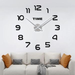 FCHHK-3D Horloge murale, Horloge Murale Design Moderne, Horloge Silencieuse, Pendule Murale,Sans Cadre, Chiffres Romains, Autocollant Miroir, Horloge Murale Geante pour Chambre Cuisine Salon (60-120 - Neuf