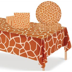 Sjzg-37 Pièces Vaisselle Animaux De La Jungle En Papier Anniversairegirafe Thème Vaisselle Kit -16 X Assiette,20 X Serviettes,Nappe,Vaisselle De Fête Pour Enfants Anniversaire Theme Jungle Animaux - Neuf