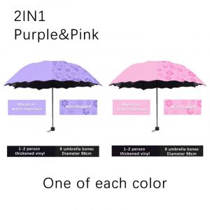 Parapluie portable pliant manuel,feuille rouge,parapluie à fleurs dans l'eau,enduit de colle noire,parapluie UV - A-2IN1-08-E - Neuf