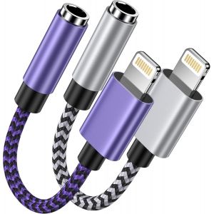 KALANKA-Lot de 2 adaptateurs Lightning vers prise casque 3,5 mm, adaptateur iPhone vers Aux, adaptateur pour casque A pple, compatible avec iPhone 14/12/11/XS/XR/X/8, iPad Pro/Mini, casque, casque - Neuf