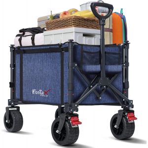 Chariot Pliable Avec Grandes Roues Tout Terrain, 120 L, 100 Kg, Pliable, Avec Freins, Pour Plage, Jardin, Camping, Shopping, Gris - Neuf