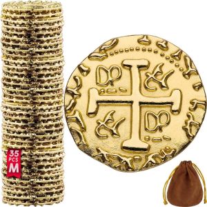 Kalanka-Pièces D'or Pirate En Métal - 35 Pieces Or Coffre Pirate Trésor, Répliques De Doublons Espagnols En Métal Pour Les Jeux De Société, Les Jetons, Le Cosplay, Coffre Tresor De Jouet Pirate - M T - Neuf