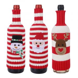 Ensemble de 3 No&euml;l Bouteille de D&eacute;corations de No&euml;l Bouteille de Vin Chaussette Couvre - Santa Claus et le Rouge et le Blanc de Rennes Design - Table de No&euml;l Repas Bouteille de Couverture - Poche - Neuf