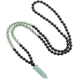Collier Mala 108 Perles,Mala Pierre Naturelle Pour Hommes/Femmes,Pendentif Prisme Hexagonal - Neuf