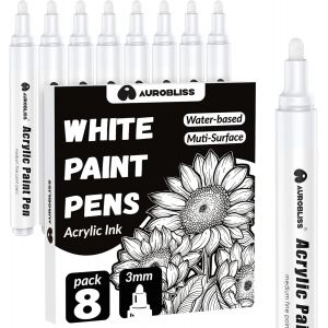 Mevronisshop-Marqueur Blanc Indelebile 2-3mm, 8 Stylo Feutre Blanc Pour Verre, Ardoise, Metal, Bois, Galets, Pneus Marqueur Feutre Acrylique Permanent Pointe Large - Neuf