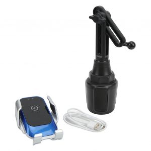 Support De Telephone Pour Voiture, Chargeur Sans Fil, Induction Infrarouge, Base Reglable, Col Telescopique Rotatif Pour Ios 13 Pro, Mini Chargeur Bleu, Base Entierement Noire - Neuf