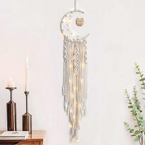 Tenture murale avec lumière LED,Tenture murale en tricot de coton avec décoration Pom Pom Chambre d'enfants Décoration de fête Cadeau d'artisanat (hibou) - Neuf