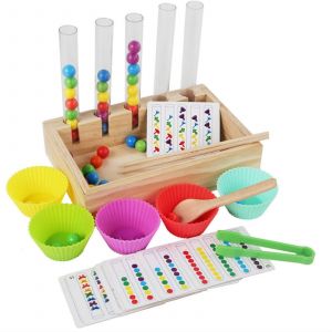 Jeu De Perles À Pince En Bois, Jouet De Tri Des Couleurs, Comptage De Perles, Correspondance, Apprentissage Des Mathématiques, Entraînement De La Motricité Fine Pour Les Tout-Petits - Neuf