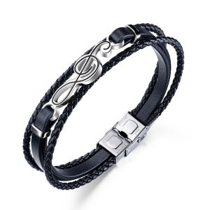 Bracelet En Cuir Pour Hommes De La Guitare Bracelet Multicouche Bracelet Avec Fermoir Magnétique - Neuf