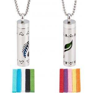 Kal-2 Collier Feuilles D'huiles Essentielles Collier Diffuseur De Parfum Pendentif D'aromathérapie Avec 20 Coussinets En Feutre Collier En Acier Inoxydable Pour Cadeau Saint Valentin - Neuf