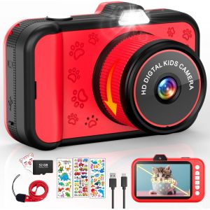 KALANKA-Appareil Photo Enfant avec Zoom Rotatif 360°, Grand écran 3,5"", 1080P Apareille Photo Numérique pour Enfants avec Selfie, Flash LED, Carte SD 32 GB, Jouet Appareil Photo Cadeau Fille Garçons - Neuf