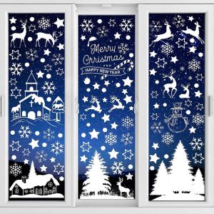 9 Feuilles de No&euml;l Autocollants pour fen&ecirc;tres, des Flocons de neige de No&euml;l, D&eacute;coration de Fen&ecirc;tre Autocollants R&eacute;utilisables &Eacute;lectrostatique PVC Autocollant - Neuf
