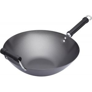 Jexnovashop-World Of Flavours Oriental Carbon Steel 36cm Non-Stick Phenolic Handled Wok - Neuf