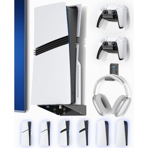 Support Mural PS5, Support PS-5 Compatible avec PS5/Slim/Pro, Stockage Universel pour Casque et Manette, Station Murale Verticale M&eacute;tallique pour PS5, Kit de Montage Mural pour PS 5 - Neuf