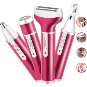 4-En-1 &Eacute;lectro Rasoir Dames, Intimrasierer F&uuml;r Frauen &Eacute;pilateur-Set &Eacute;pilateur Sans Douleur Avec 4 T&ecirc;tes Amovibles Pour Tondeuses De Bikini, Tondeuses De Poils Nasales, Shaper De Sourcils - Neuf