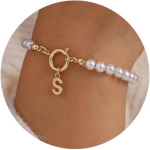 Eryi-Bracelet De Perles Pour Femme Et Fille - Cadeau - Or 18 Carats - Avec Lettres Cz - Bracelet À Breloques - Cadeau Personnalisé Pour Femmes Et Adolescentes - Neuf