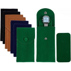 Kal-Lot De 8 Pochettes De Montre Portables En Velours 4 Couleurs Pour Montre Homme Et Femme Avec Bouton Pression - Sac De Rangement Et Organiseur (Mélange De Couleurs) - Neuf