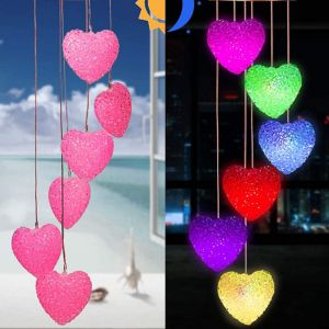 1 Pièce (Coeur Rose) Décoration De Pâques Maman Femme, Cadeau, Cadeau D'anniversaire, Cadeau De Fête Des Mères, Actionnée Solaire Extérieure Wind Chime, Noël, Cadeau Couple, Jardin Patio P - Neuf