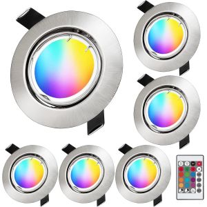 KYOTECH Spot LED Encastrable Orientable RGB+Blanc Chaud 3000K Dimmable 5W Plafond Encastré Noir Mat Spots de Plafond 400LM Couleur Changement Salle de Salon Cuisine,Avec Telecommande lot de 6 - Neuf