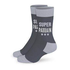 Promotion ! Chaussettes Coton Tendresse 'super Parrain' Gris - Taille Unique - Neuf
