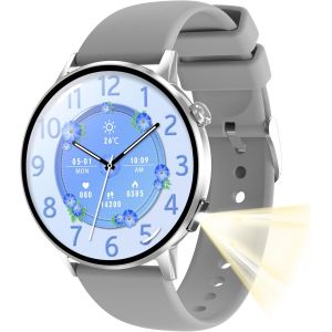 Montre Connectée Femme Avec Lampe De Poche Led, Appel Bluetooth, 1.32'' Amoled Hd Smartwatch Avec Fonction Féminine, 24H Fréquence Cardiaque/Spo2/Sommeil, Ip68 Fitness Pour Android Ios - Neuf