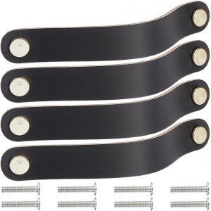 Lbgwp60-4lot De Poignées Décoratives En Cuir Véritable Pour Commode 20.2cm Pour Tiroir Armoire Cuisine Placard Douces Faites À La Main Avec Vis Pour Meubles (Noir) - Neuf