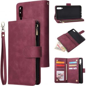 Kal-Coque Pour Sumsung Galaxy A50, Etui En Cuir Pu Portefeuille R&eacute;tro Flip Case Antichoc Housse Avec Fentes De Cartes Fonction Support - Bourgogne - Neuf