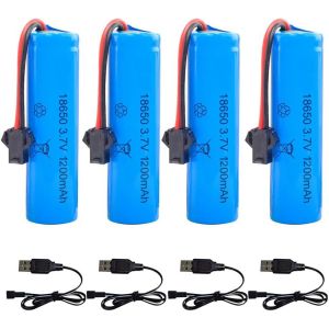 4PCS Batterie 18650 Rechargeables,Batterie Lithium 3.7V,avec 4 Connecteurs SM-2P et Chargeur USB,1200mah Pile 3.7v Rechargeable pour Les Bateaux,Les Chars,Les Voitures,Les Voitures RC - Neuf