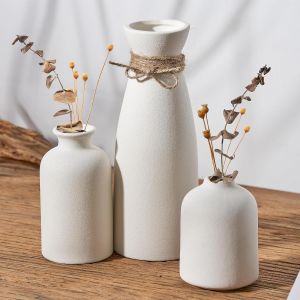 Lot de 3 petits vases d&eacute;coratifs en c&eacute;ramique noire, d&eacute;coration d'int&eacute;rieur rustique et moderne, vase d&eacute;coratif en herbe de la pampa, support cr&eacute;atif (blanc) - Neuf