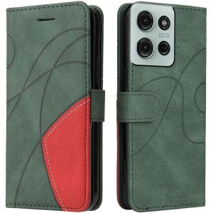 KAL-&Eacute;tui De Protection Pour Motorola Moto G75 5G, En Pu Et Tpu - Style Vintage, Anti-Choc, Fermeture Magn&eacute;tique, Style Livre, Porte-Feuille, Vert - Neuf