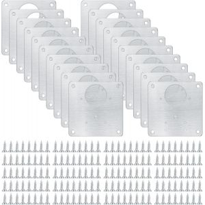20 Plaques de R&eacute;paration de Charni&egrave;re Armoire, Plaques de R&eacute;paration de Porte Armoire de Cuisine avec Trous, Plaques Plates Dissimul&eacute;es en Acier Inoxydable avec Vis pour Bois, &eacute;tag&egrave;res, Portes - Neuf
