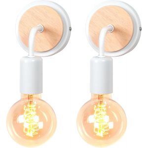 Kalanka-Lot De 2 Applique Murale Industrielle R&eacute;tro M&eacute;tal+Bois Lampe Murale Fer E27 &Eacute;clairage Luminaires Int&eacute;rieur Pour Chambre Salon Escalier Couloir (Mod&egrave;le B, Blanc) - Neuf