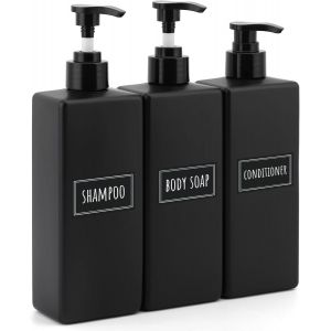 KAL-Distributeur Savon, 3 Pièces 500Ml Distributeur Gel Douche, Distributeur Shampoing Et Gel Douche, Distributeur Shampoing Avec Étiquettes, Accessoires Salle De Bain - Neuf
