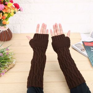 Gants Longs Tricotes En Acrylique Pour Femmes, Sans Doigts, Avec Trou Pour Le Pouce, Chauds, Pour L'hiver Et L'automne, Couleur Cafe - Neuf