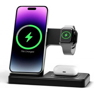 Cloudds-Chargeur Induction Pour Iphone 3 En 1: Station De Charge Pour Iphone 16e 16 15 14 13 12 11 Pro Max Pour Apple Watch Series 10 À 2 Se Ultra Pour Airpods Pro 2 3 4,Chargeur Sans Fil Pour Bureau - Neuf