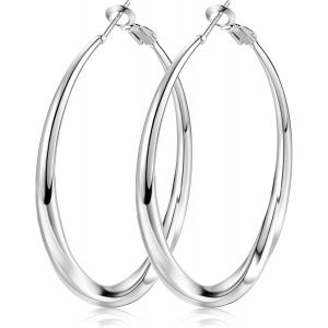 Kal-Créoles Pour Femmes Argent Sterling 925 Post Créoles Hypoallergéniques Plaquées Or 14k À Gros Tube Creux Grandes Créoles En Argent Or 40/50/60mm - Neuf