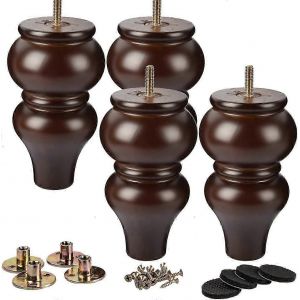 Pieds de meubles en bois massif noir de 15 cm par La Vane, lot de 4, avec boulons M8 pre-perces et plaque de montage - Neuf