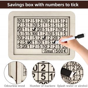 TZF-Tirelire en Bois, Tirelire avec Compteur, Tirelire avec 7 Objectif D'épargne et Chiffres à Cocher pour Aider Enfants à Commencer à Economiser avec 6 Autocollants de Cible (Couleur Bois) - Neuf