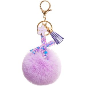 KAL-Moderne Porte-Clés Violet Boule De Poils Gland Pour Fille Porte Clef Avec Lettre Porte-Clés Fille Initiale Cadeau Femmes Porte-Clés Or Porte Clé A-Z - Neuf