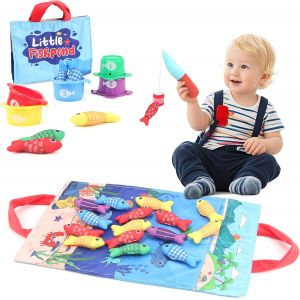 Chenquansarl-Montessori Jouet Sensoriel Pour Garçons Et Filles - Cadeau D'anniversaire Pour Tout-Petits - En Tissu - Jeu De Pêche Avec Gobelet Empilable - Compter Les Chiffres - Trier Les Couleurs - Neuf