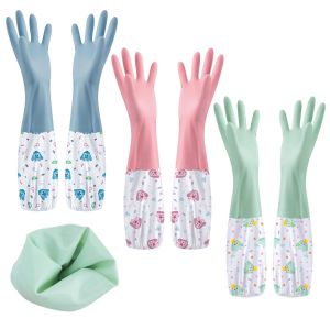 3 Paires Gants Menage,Gants Vaisselle en Caoutchouc-46cm,Longs Gant Nettoyage,Gant Menage Imperméables pour la Cuisine,la Salle de Bain,la Lessive,le Jardinage-3 Couleurs - Neuf