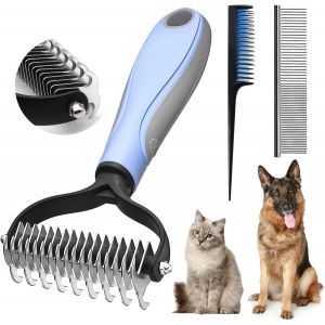Jgd-Brosse Chien Brosse Chat,Brosses De Toilettage Anti Sous Poils Pour Animaux-Peigne &Agrave; Sous-Poil &Eacute;limine Le Sous-Poil Et Les N?uds | Protection Contre L'amincissement Et Les Poils De T&ecirc;te (Bleu) - Neuf